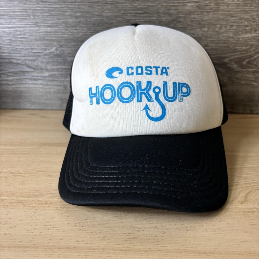 Costa Hook Up Hat Cap Snap Back White Black Trucker Mesh Fishing Promo Mens